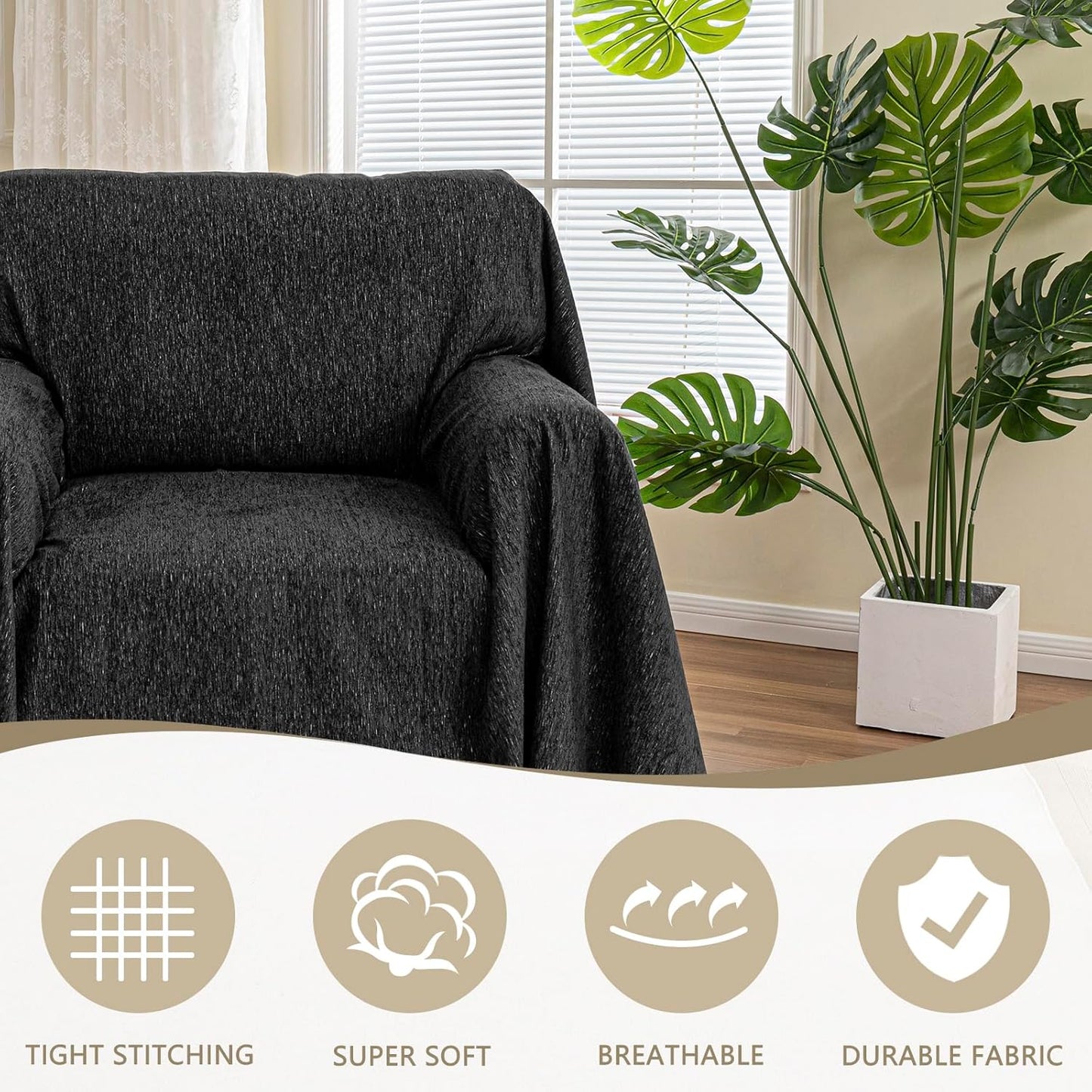MYSKY HOME Couch Cover for Dogs, Washable Couch Covers, Non Slip Sofa Cover, Couch Cover 2 Cushion Sofa Dogs Furniture Protector with Tassels, Chenille Sofa Slipcover for Pets, 71"x118", Dark Grey