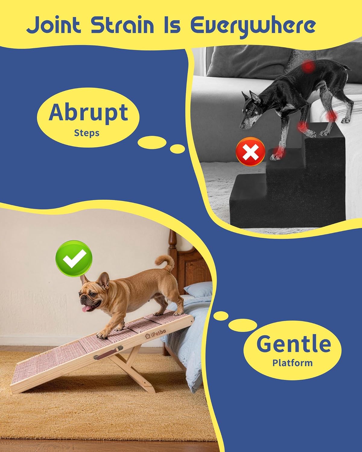 Dog Ramp for Couch - Joint & Spine Support for Small Dogs, 18" Adjustable Height, Anti-Slip & Foldable, Up to 35 lbs