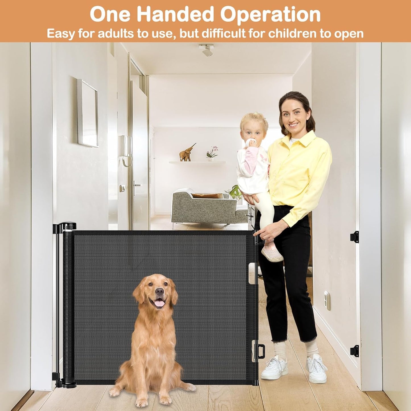 Retractable Dog Gate for The House 33" Tall X 55" Wide Mesh Baby Gate Retractable Baby Gates for Doorways Scratch-Resistant Outdoor Dog Gates Indoor Prevent Kids or Pets from Crawling Under, Gray