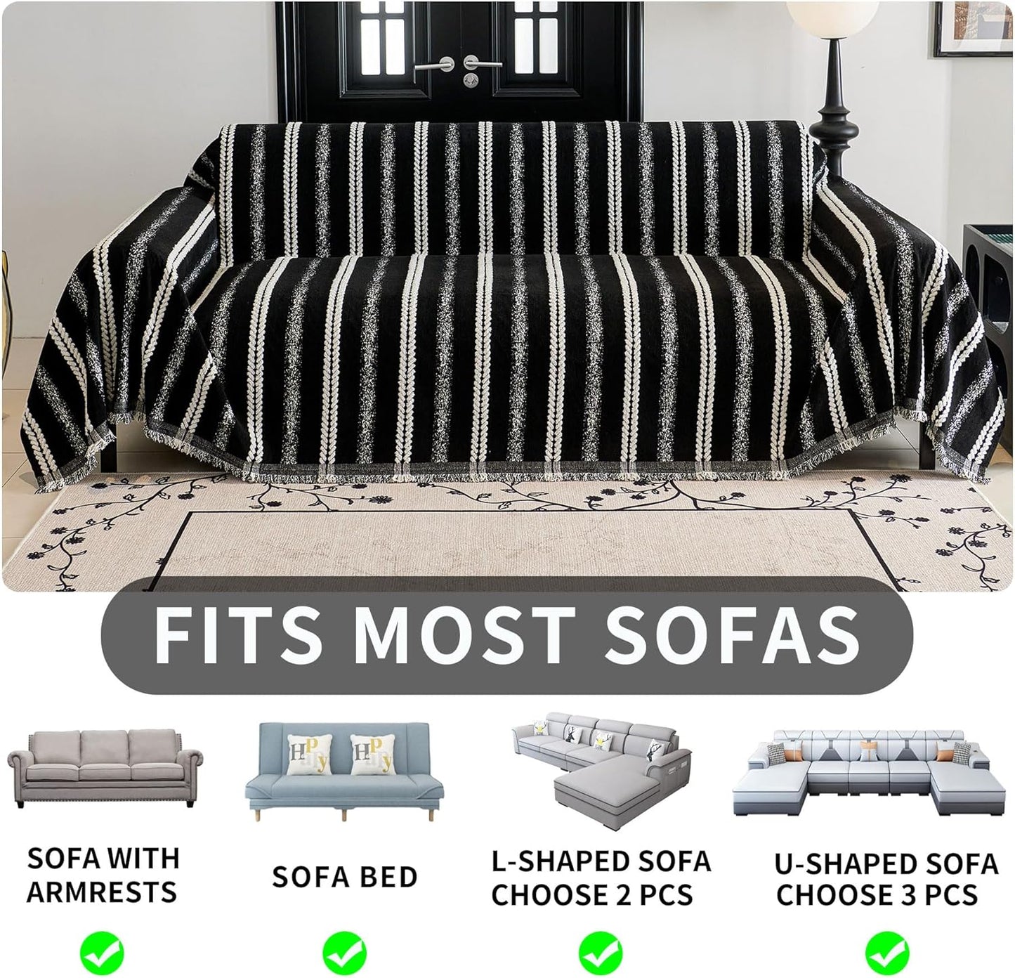 HAOMAIJIA Non Slip Couch Cover Sofa Covers for 3 Cushion Couch Washable sectional Couch Covers for Dogs pet Furniture Protector Couch Cover Blanket for Living Room (Off White, 91"x134")