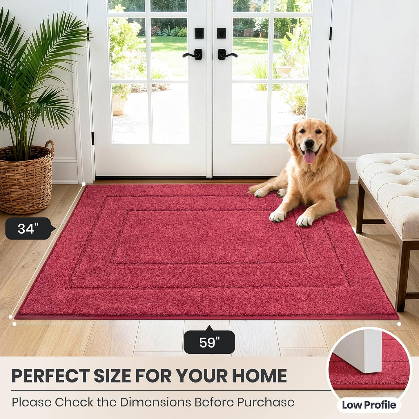 PURRUGS Dirt Trapping Door Mat 32" x 47", Non-Slip/Skid Machine Washable Entryway Rug, Dog Doormat, Super Absorbent Welcome Mat for Muddy Wet Shoes and Paws, Grayish Brown