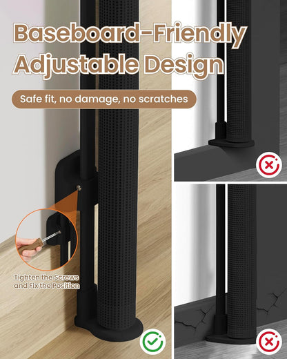 Retractable Baby Gate, 55" Wide Mesh Gate with 4 Reinforced Rods, Prevents Kids & Dogs from Crawling Under, 34" Tall Easy-to-Use Pet Gate for Stairs, Bedrooms, Hallways, Indoor/Outdoor, White