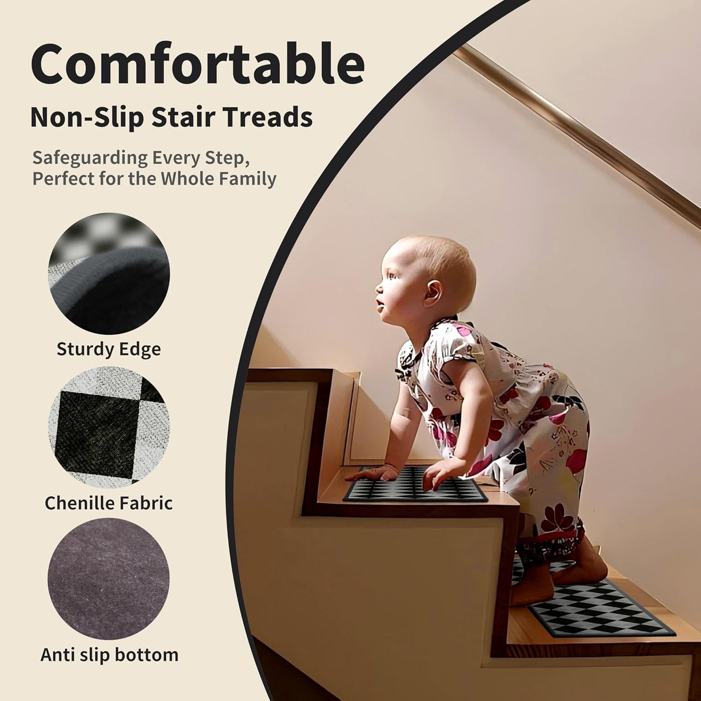 Non-Slip Stair Treads for Wooden Steps 15pcs,8"x30" Stair Carpet Treads for Indoor Use,Peel and Stick Stair Runners,Washable Reusable Adhesive Backing,Pet-Friendly Stair Capet for Kids,Elders,Dogs