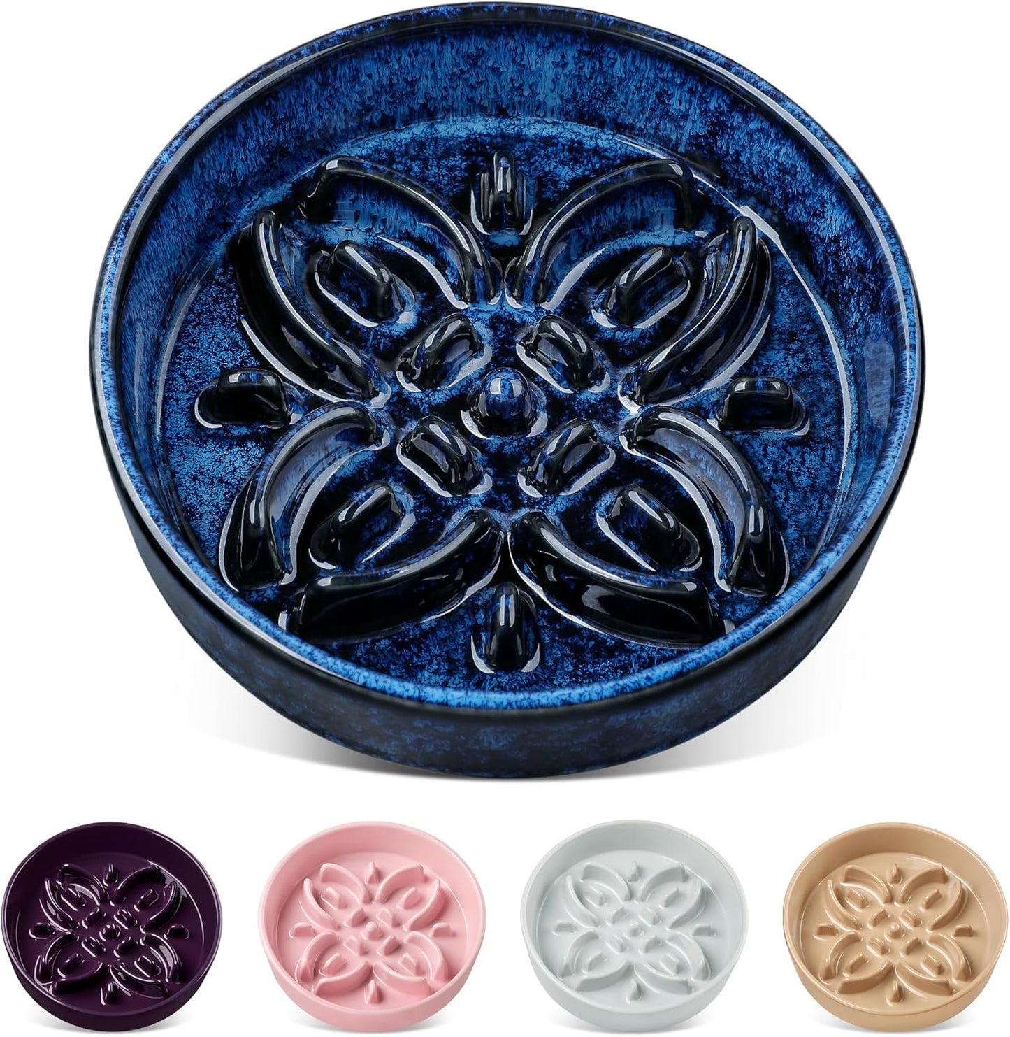 vancasso Ceramic Slow Feeder Dog Bowls, Puzzle Dog Food Bowls with Floral Maze, Anti -Slip Pet Food Dish for Small Breed, 0.6 Cups, Pink