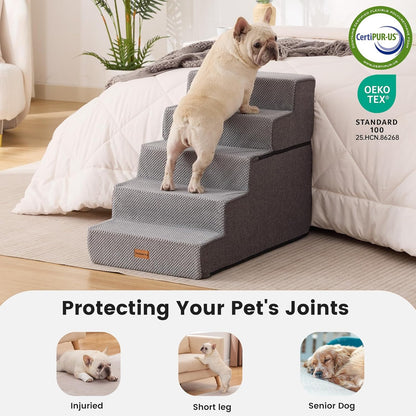 Gardner Pet Dog Stairs for Small Dogs 18.5" H, 4-Step Extra Wide Dog Steps for Bed, Pet Stairs for Bed and Couch with Durable Non-Slip Waterproof Fabric Cover and Soft Foam, Navy