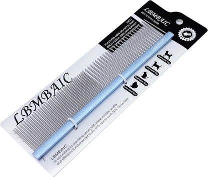 Metal Dog Grooming Comb for Shedding Tangles,Knots,Mats.Dog Combs With Long Wide Tooth for Long Thick Curly Hair Metal Pet Comb for Poodles and Goldendoodles Dematting.7.5INCHES.(Blue)