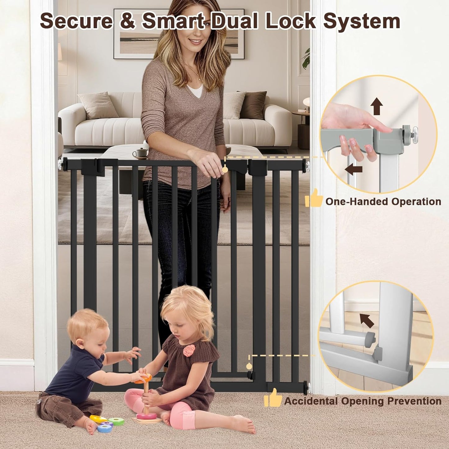 30"-62.5" Extra Wide Baby Gate for Doorways/Hallways,Pressure-Mounted Dog Gate Indoor for Stairs, Auto Close Pet Door for Child/pet Proof Safety, No Need Drilling, White