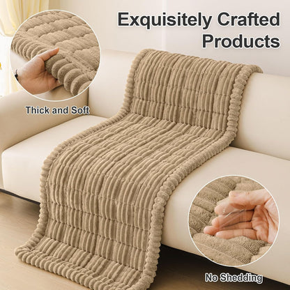 hyha Couch Covers for Dogs Washable, Non Slip Plush Dog Sofa Protectors, Fuzzy Pet Couch Covers for 3 Cushion Sofa Pet Friendly (Camel, 27.6" x 59") - Colors B