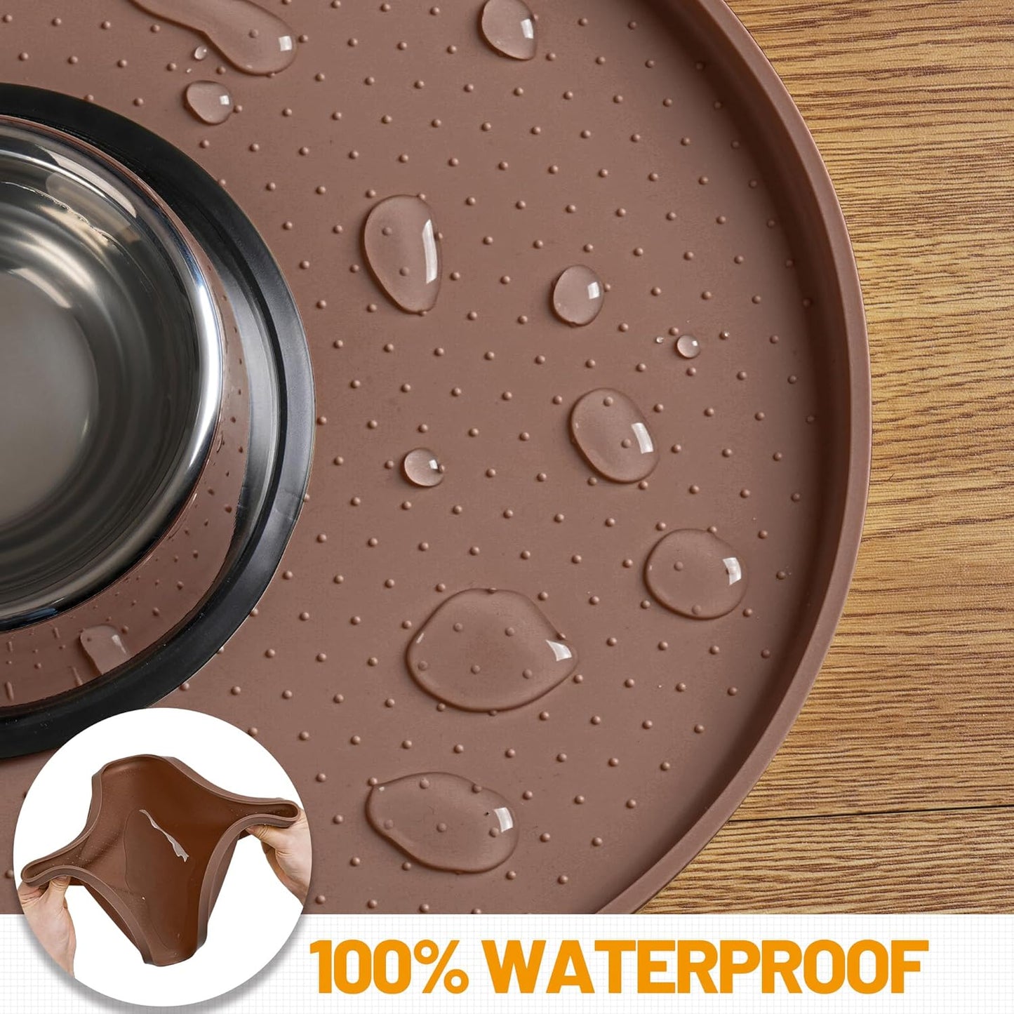 Hubulk 100% Waterproof Silicone Pet Feeding Mat with Raised Edge for Food and Water, Dog Bowl Mats, Cat Bowls Placemat with High Lip Protects Floor for Cats and Dogs (Gray, 19" L x 12" W)