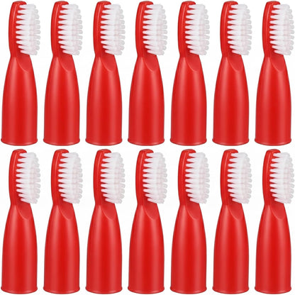 Baluue 20pcs Red Finger Toothbrush for Prisons and Mental Institutions, Short Handle Mini Oral Cleaning Brush with Soft Bristles, Portable Oral Care Tool