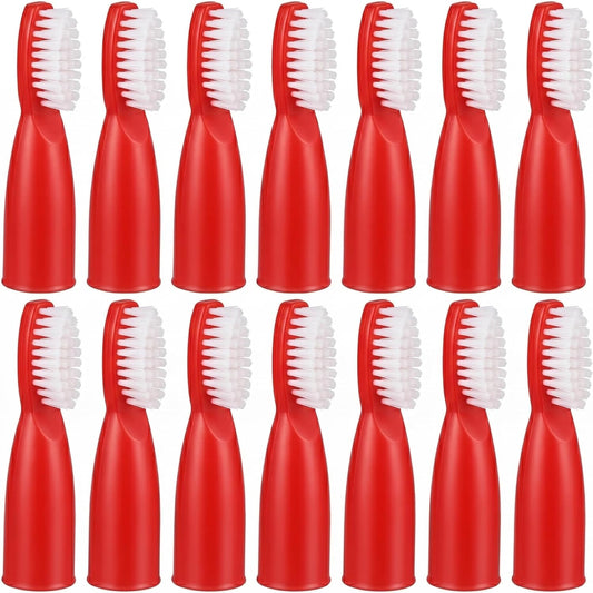 Baluue 20pcs Red Finger Toothbrush for Prisons and Mental Institutions, Short Handle Mini Oral Cleaning Brush with Soft Bristles, Portable Oral Care Tool