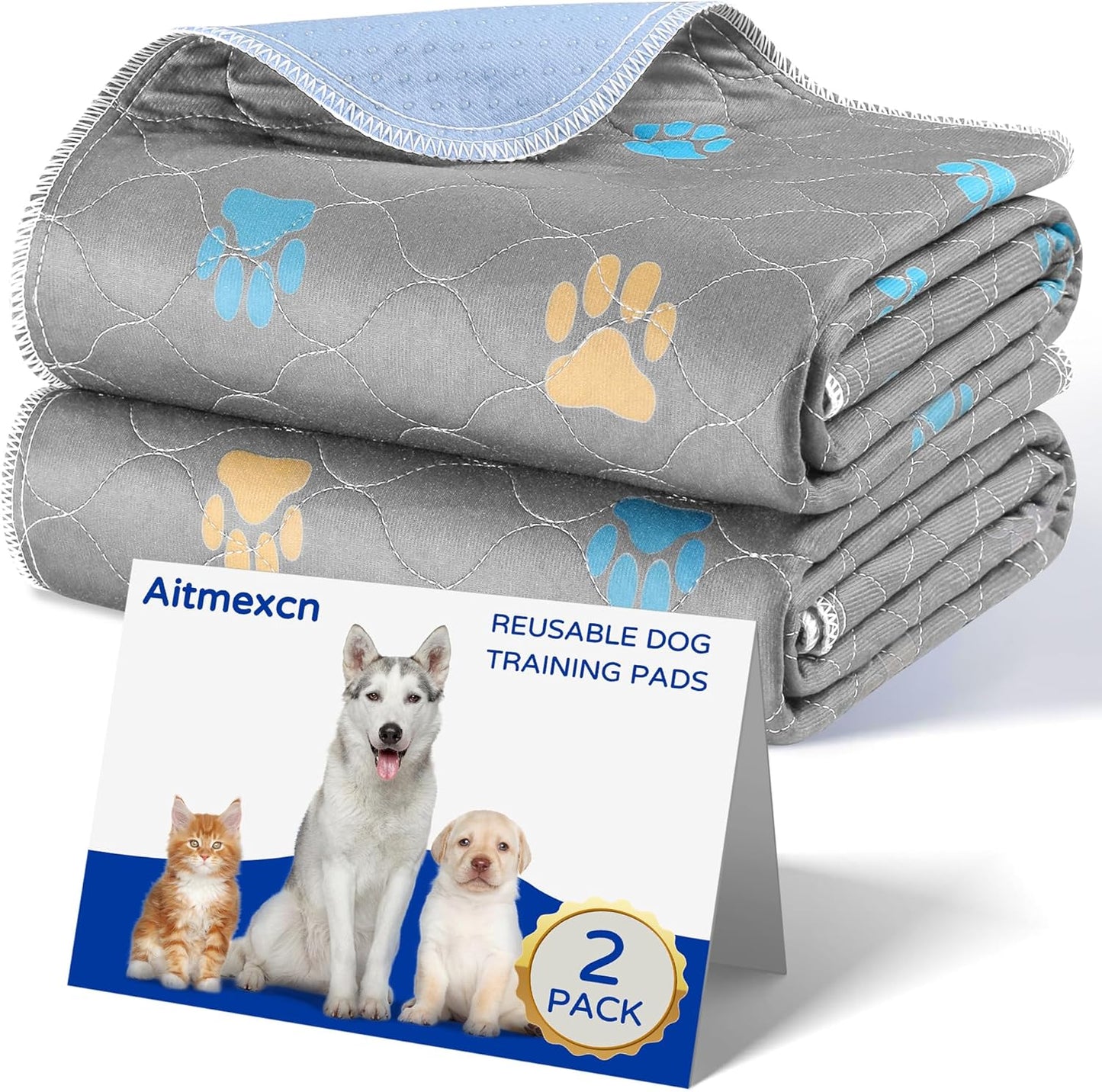Aitmexcn Washable Puppy Dog Pee Pad, 2PCS 100% Waterproof Whelping Training Mat for Puppy/Senior Dog, Fast Drying Reusable Puppy Pads for Indoor, Outdoor and Car Travel- 24'' x 36''