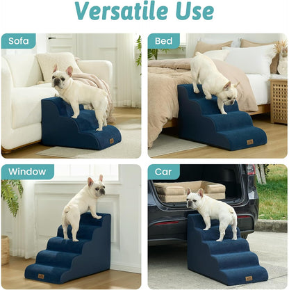 COZY KISS Dog Stairs for Small Dogs 15.7" H, Curved Dog Step for Puppy, Older Cat, Medium Pet Ramp for Sofa, Couch or Chair, Ladder with High Density Foam, 3 Step, 15.7x22.4x15.7 inch, Beige