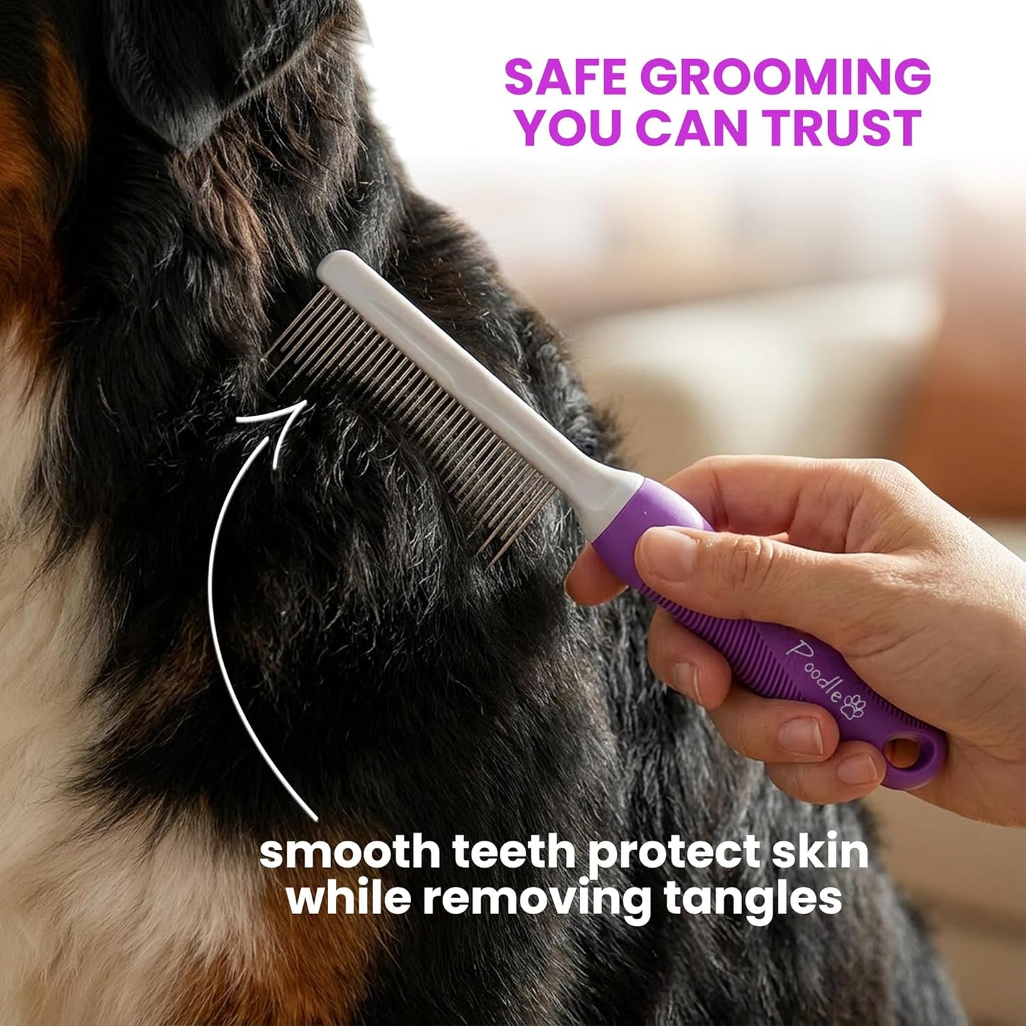 Poodle Dematting Fur Rake Comb Brush for Dogs and Cats - Long 2.5" Steel Safety Blades Metal Comb for Detangling Matted or Knotted Undercoat Hair (Orange)