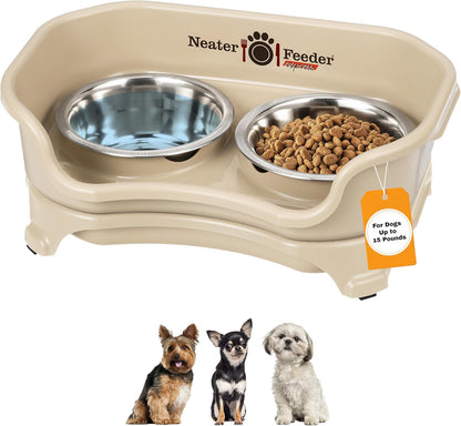 Neater Feeder Express Mess Proof Dog Bowls Elevated for Small Breeds under 15 Lb, Made in USA, No Spill Raised Dog Food Bowl Stand, Stainless Steel Food and Water Bowl Set, Feeding Station, Cappuccino