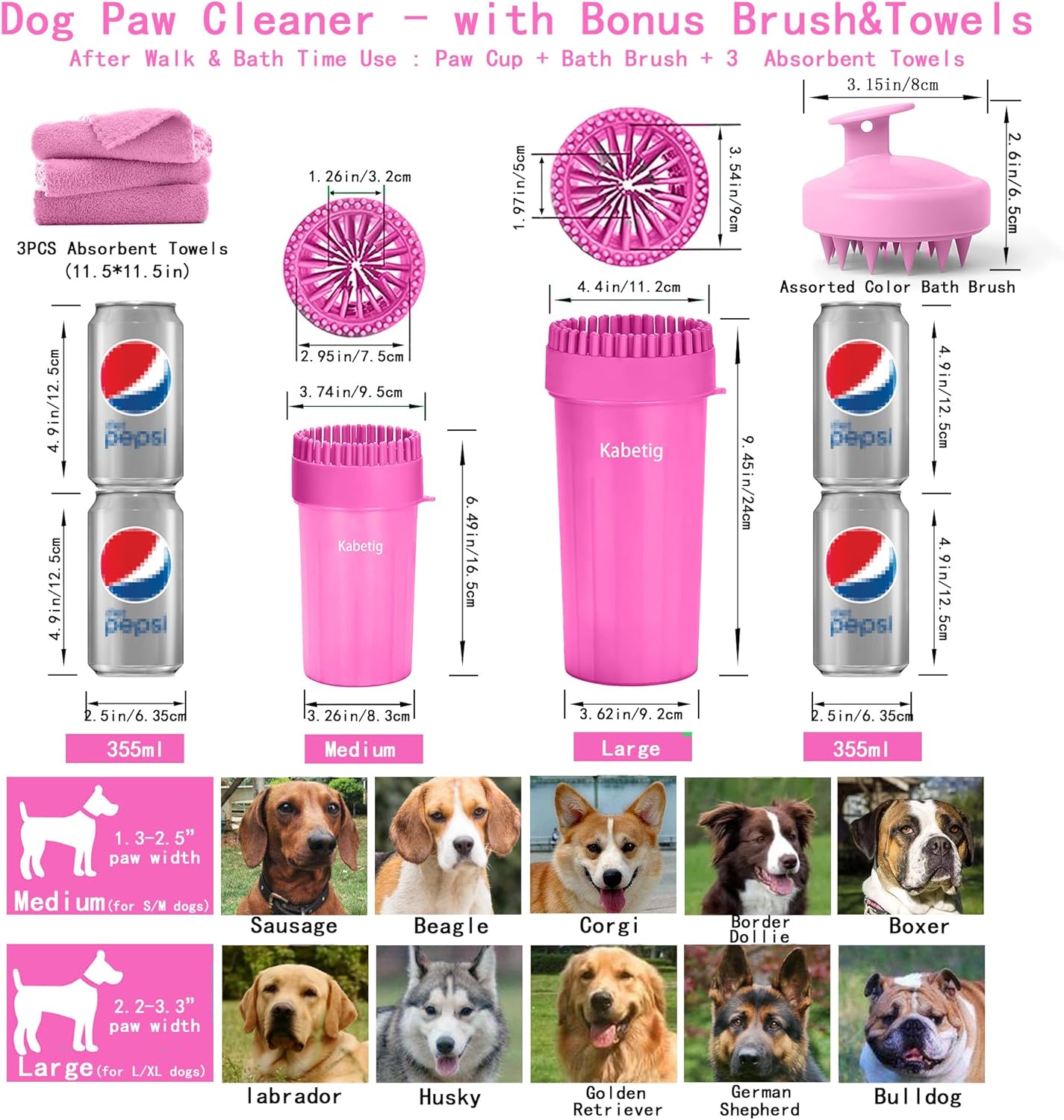 Dog Paw Cleaner Kit for L/XL Dogs - Quick Clean No Full Bath, 2-in-1 Paw Wash Cup with Detachable Silicone Brush Head, Includes Bath Brush & 3 Absorbent Towels, Blue