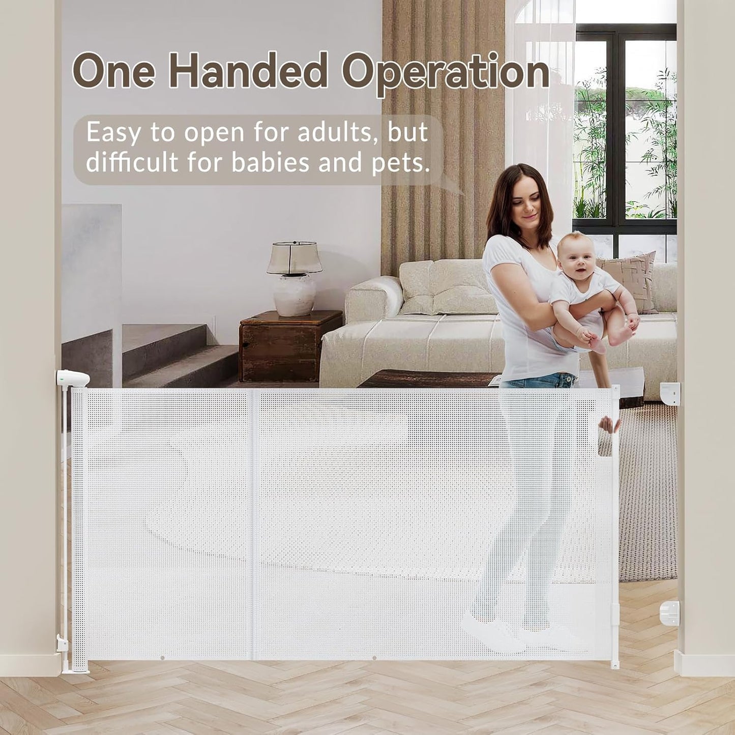 Uamector 138-Inch Extra Wide Retractable Baby Gate & Dog Gate, Reinforced Mesh Safety Gate Adjustable for Large Openings - Stairs, Doorways, Hallways - Indoor/Outdoor Use