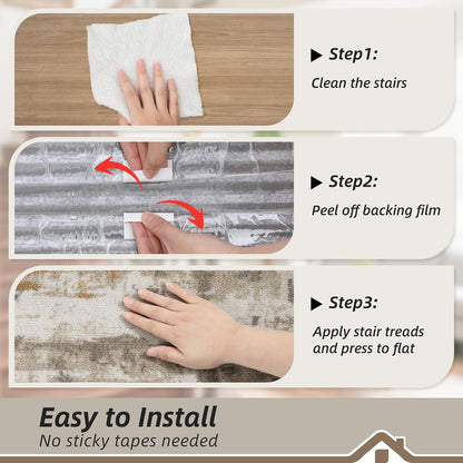 BEQHAUSE Stair Treads for Wooden Steps Non-Slip Machine Washable Carpet Stair Treads 8"X30" Soft Indoor Stair Runner for Kids Elders and Pets, 100% Polyester, TPE Backing, 15pcs, Brown/Grey