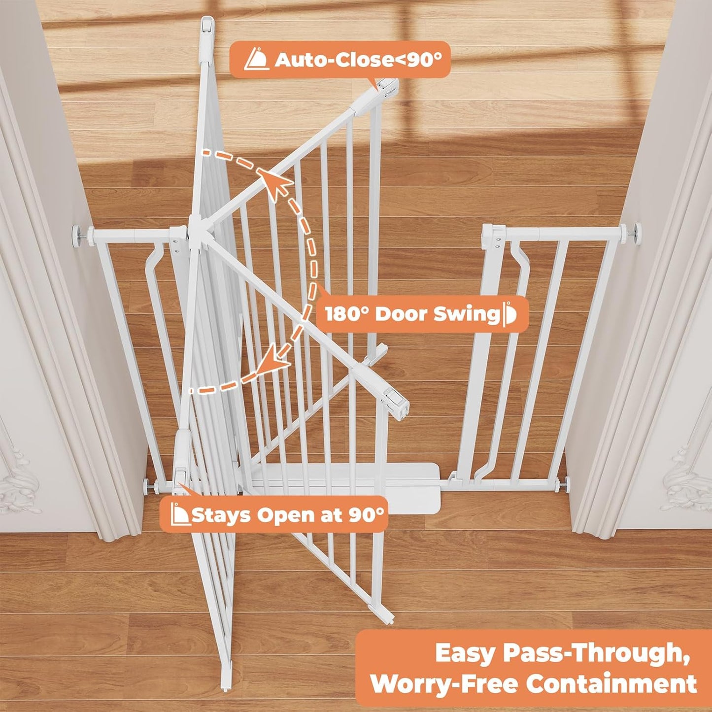 Baby Gate No Drilling, 29"-40" Auto Close Dog Gate Indoor for Doorways & Stairs, Pressure Mounted Adjustable Pet Gate, Easy Walk Through Child Gate for Children & Pets Stroller Friendly, White