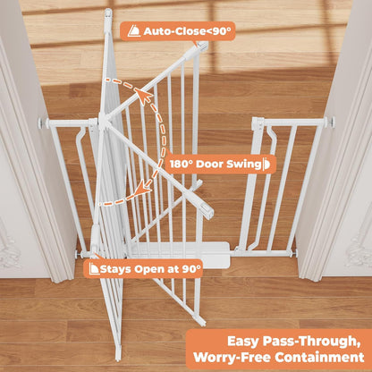 Baby Gate No Drilling, 29"-40" Auto Close Dog Gate Indoor for Doorways & Stairs, Pressure Mounted Adjustable Pet Gate, Easy Walk Through Child Gate for Children & Pets Stroller Friendly, White