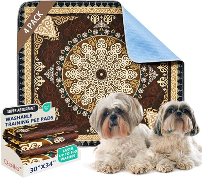 Qeils Washable Pee Pads, Reusable Puppy Pads Super Absorbent Leakproof Dog Training Pads, Non-Slip Wee Wee Pads for Crate, Floor, Potty Pads Feeding Mat Dog Pee 2 Pack 18"x30"