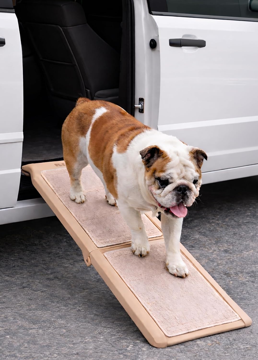 Pet Gear SupertraX Ramps for Dogs and Cats, Maximum Traction Surface, Portable/Easy-Fold (No Tools Required), Built in Handle for Travel, 5 Models, 42" L X 16" W, Supports 150 lbs, Wheat