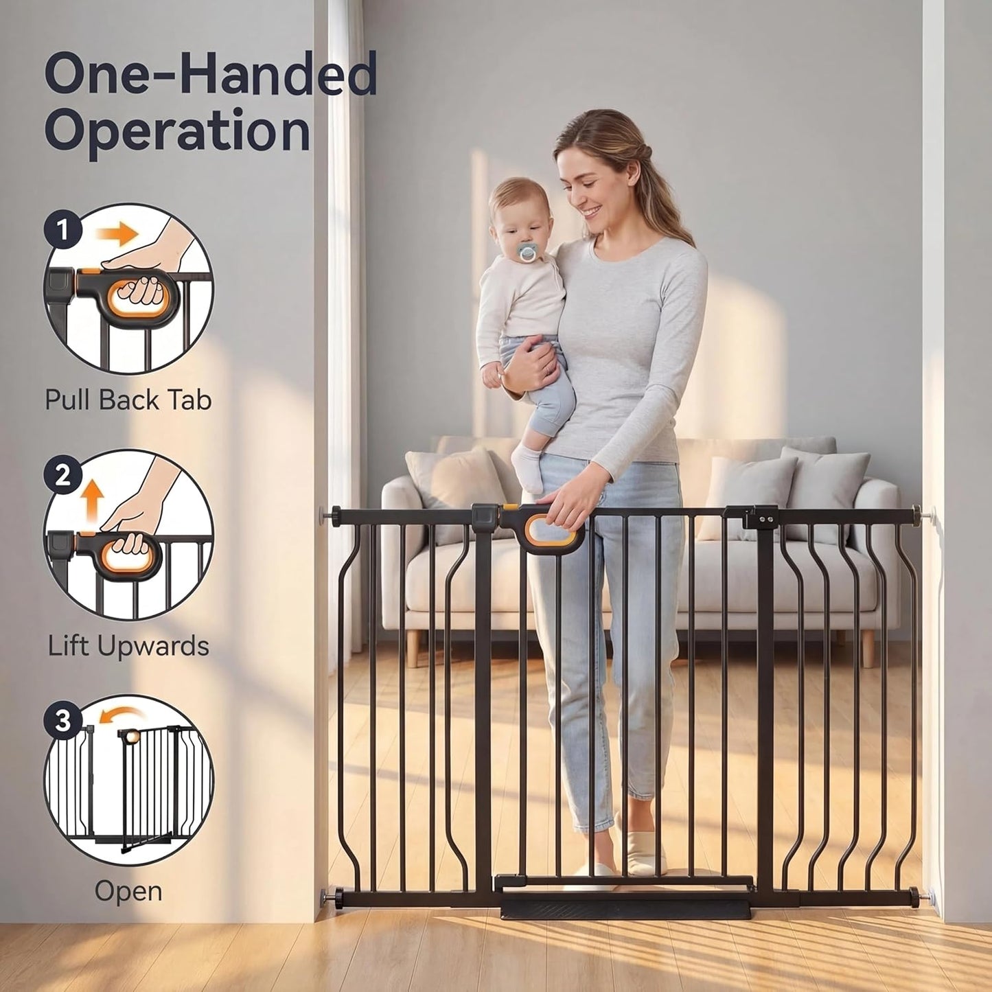 Baby Gates Extra Wide for Large Opennings with Door Pressure Mounted 90.6-95.2 Inch Extra Wide Baby Gate Dog gate for Doorways Indoor Metal Gate No Drilling with Walk-Through Door,White