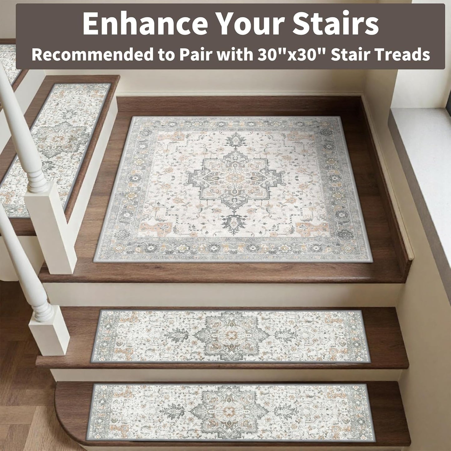 sarben Non Slip Stair Treads for Wooden Steps 15PCS - 8"x30" Indoor Safety Carpet, Edging Mats with TPE Adhesive Backing, Pet and Elderly Friendly Stair Rugs (Taupe) - Colors A