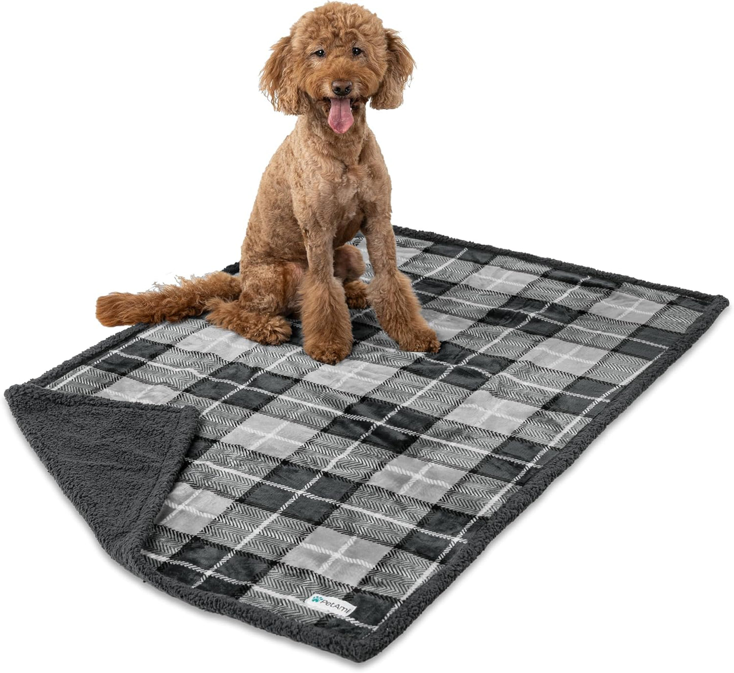 PetAmi Waterproof Dog Blanket for Couch, Large 60x40, Pee Proof Sherpa Fleece Reversible Pet Throw, Furniture Protector for Bed Sofa Kennel, Soft Washable Cover for Medium Dogs Cats, Grey Sherpa