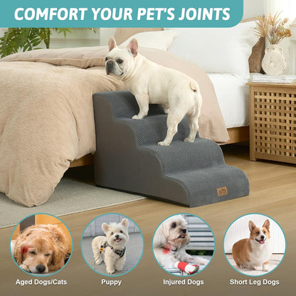COZY KISS Extra Wide Dog Stairs with Tunnel, Foam Detachable Large Dog Step for Small Pet, Puppy or Cats, Medium Pet Ramp for High Bed, Couch, Sofa or Car, 19.7x33x22.4 inch, 5 Step, Beige
