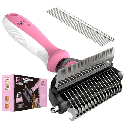 Spring Blossoms-2 in 1 Professional Grooming Rake for Cats & Dogs-Dematting Comb for Easy Mats & Tangles Removing,Pet Brush Safe No More Nasty Shedding and Flying Hair (Orange)