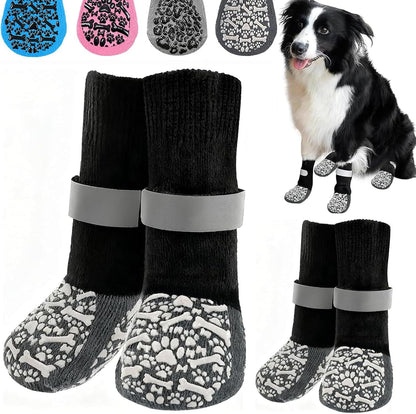 HeavenEye Anti Slip Dog Socks, Dog Paw Protectors Maximum Grip Prevent Licking Paws Slipping, Paw Protector for Hot & Cold Pavement Shoes Boots for Small Medium Large Senior Dogs(White Bone,L)