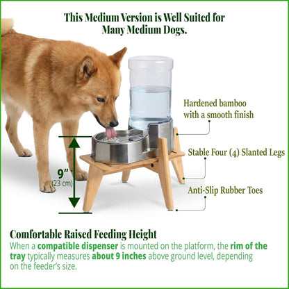 Dog Bowl Stand (14-inch High) - Ideal for Large Breeds, Use to Elevate, Raise Pet Dishes, Water Fountains and Slow Feeders - Adjustable Sideways, Bamboo - (Bowls not Included)