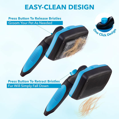 BOSHEL Slicker Brush for Dogs, Cats & Pets - Self Cleaning Grooming Brush for Long & Short Hair, Doodles, Poodles, Large & Small Breeds