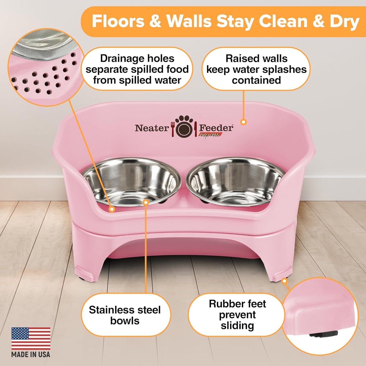 Neater Feeder Express Mess Proof Dog Bowls Elevated for Small Breeds under 15 Lb, Made in USA, No Spill Raised Dog Food Bowl Stand, Stainless Steel Food and Water Bowl Set, Feeding Station, Cappuccino