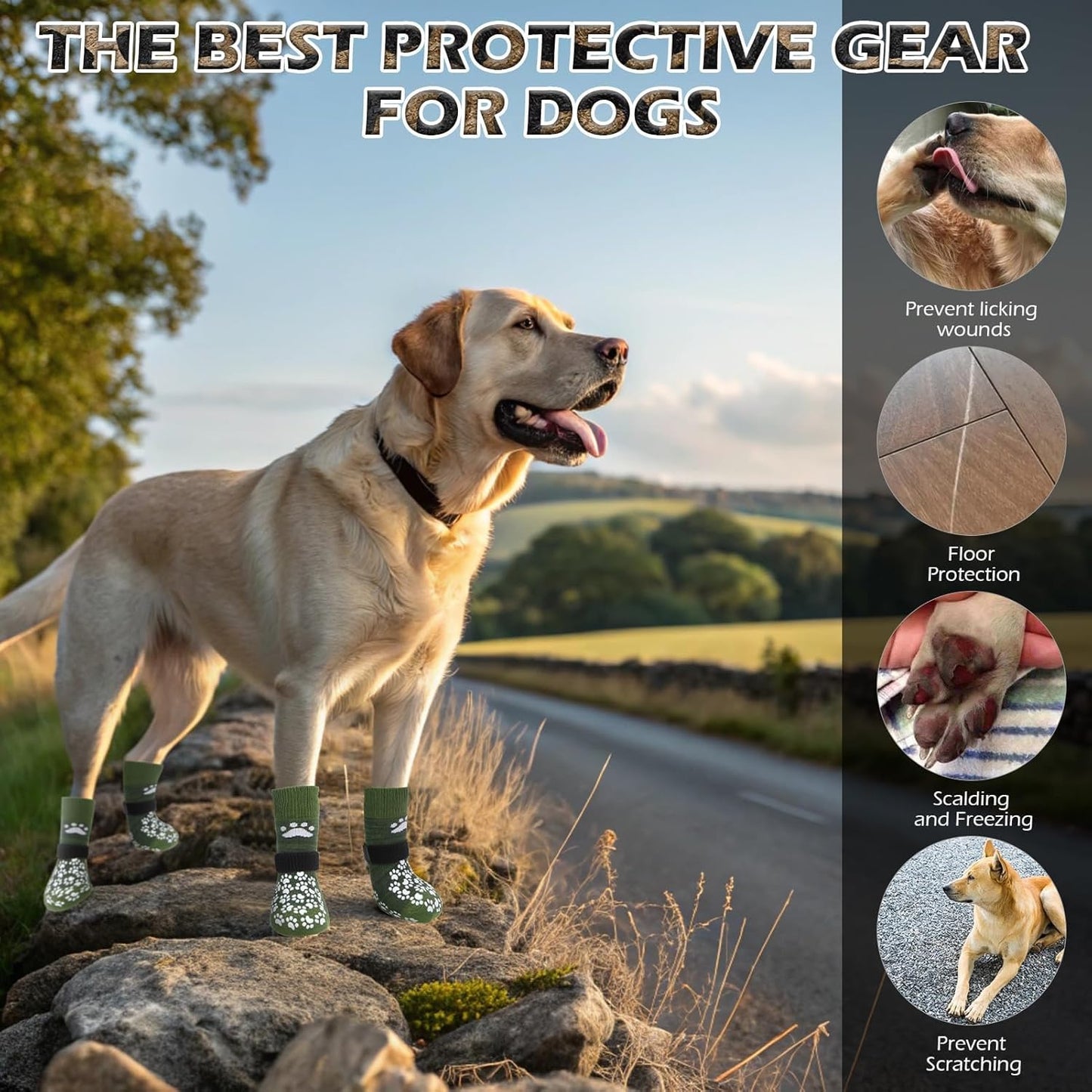 EXPAWLORER Anti Slip Dog Socks to Prevent Licking Paws, Dog Shoes for Hot Pavement, Dog Booties for Small Medium Large Senior Dogs, Traction Control Boots & Paw Protectors for Hardwood Floors
