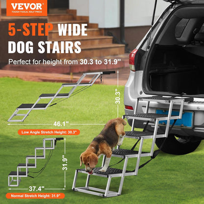 VEVOR 4-Step Dog Car Steps, Folding Dog Ramp with Nonslip Surface, Portable Pet Steps in Aluminum for Car, SUV and Truck, Supports up to 250 lbs
