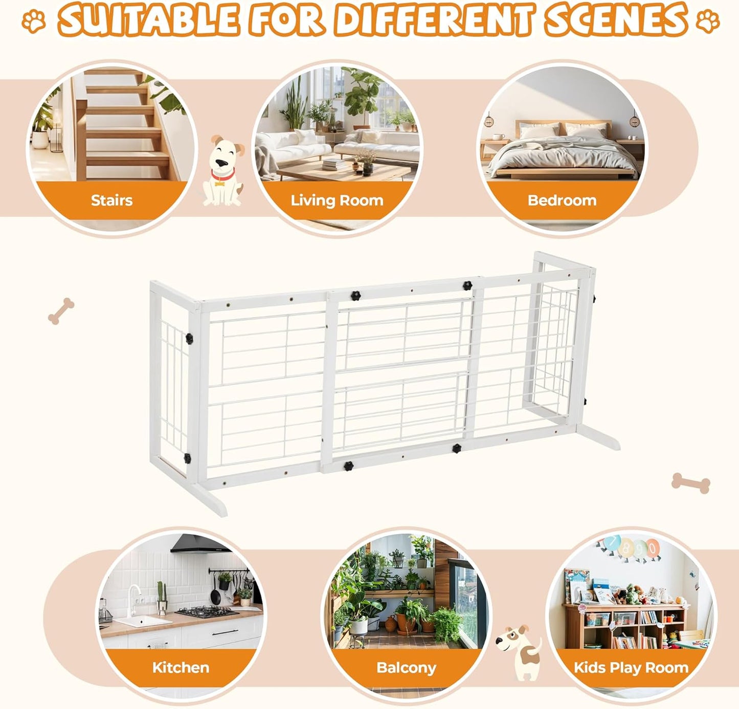 COZIWOW 38-67" Dog Gate Indoor, Free Standing Pet Gate for Doorways Extra Wide, Wooden Fence Puppy Safety Gates for The House, Stairs, Hallway, No Drilling Required,Brown