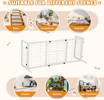 COZIWOW 38-67" Dog Gate Indoor, Free Standing Pet Gate for Doorways Extra Wide, Wooden Fence Puppy Safety Gates for The House, Stairs, Hallway, No Drilling Required,Brown