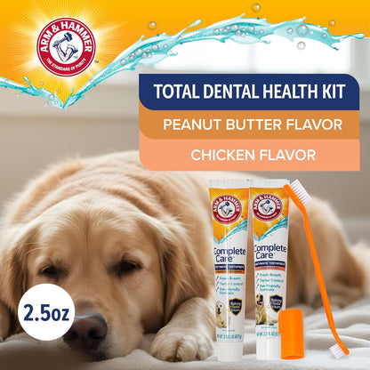 Arm & Hammer Complete Care Dog Dental Kit Enzymatic Toothpaste 2.5 OZ Chicken Flavor Toothbrush Finger Brush Tartar Baking Soda Formula