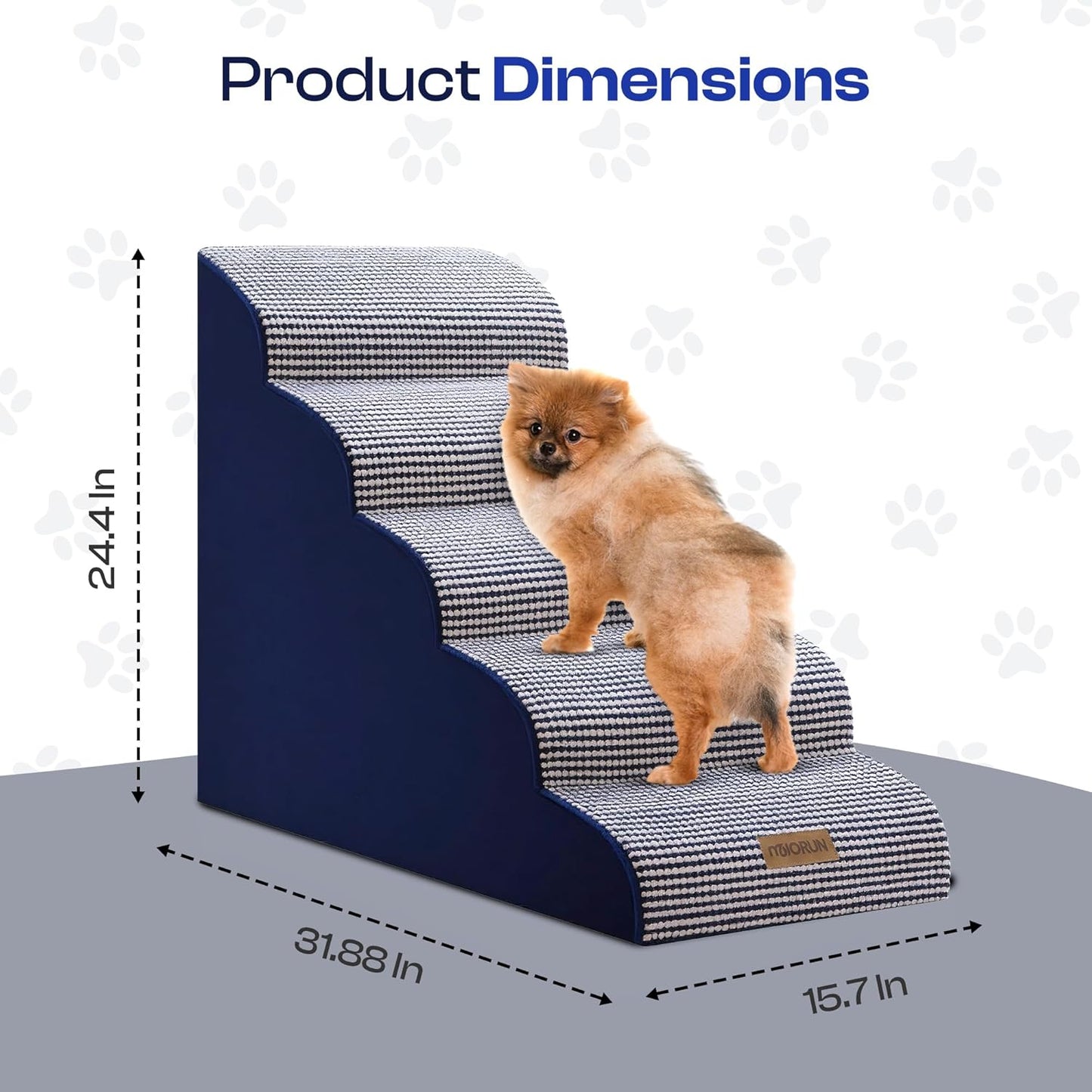 Dog Stairs for High Beds Up to 30", Extra-Tall 5-Step Dog Steps for Bed, 24.5" Tall Foam Pet Stairs for Small & Medium Dogs, Gentle Slope Cat Ramp for Bed with Washable Cover