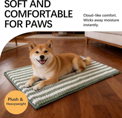 Dog Door Mat for Muddy Paws - Absorbent Quick-Dry Non-Slip Washable Chenille Pet Rug, Indoor Entryway Mat for Front Door & Crate (Brown, 24" L*16" W)