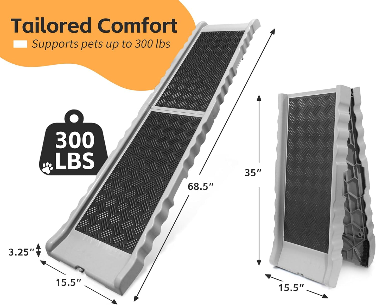 PawStep 50894 Pet Ramp for Dogs & Cats – Foldable Portable Dog Ramp with Poly Grass Non-Slip Surface, Lightweight Travel Ramp for Cars, SUVs, Beds & Couches
