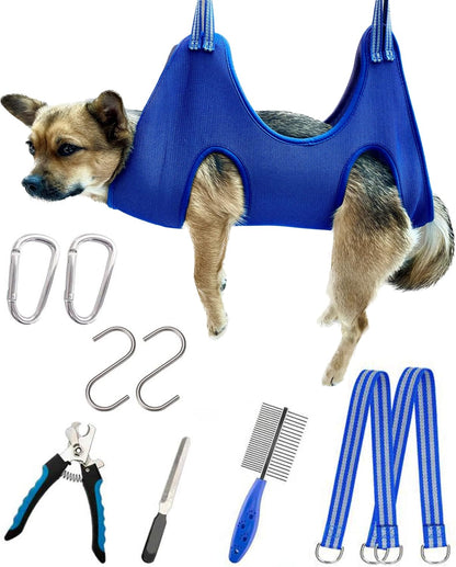 Kkiimatt 10 in 1 Pet Grooming Hammock Harness with Nail Clippers/Trimmer, Nail File, Dog Hammock/Grooming Sling for Nail Trimming/Clipping