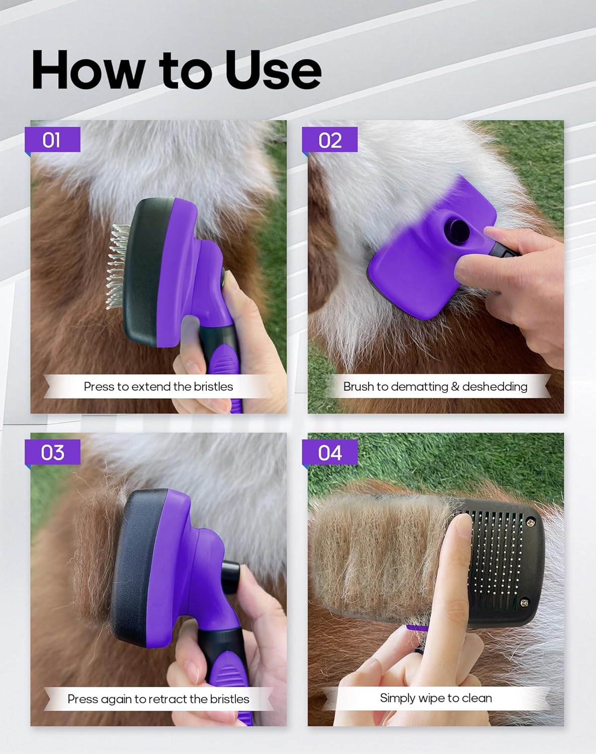 Self Cleaning Shedding Brush - Skin Friendly Grooming Tool for Dogs, Cats, and Puppies, Deshedding and Hair Removal for Long and Short Haired Pets (Green)
