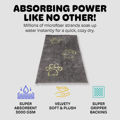Dog Gone Smart Dirty Dog Doormat - Fast Drying Rug with Super Gripper Backing for Clean Floors - Super Absorbent and Machine Washable Mat for Muddy Paws - Grey