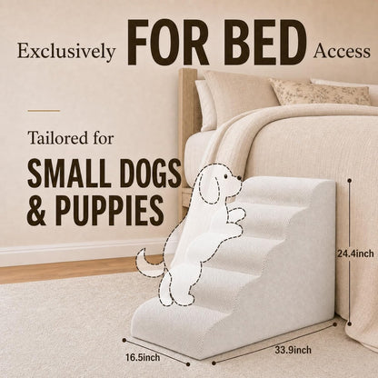 Dog Ramp for Bed,Pet Ramp for High Bed,Dog Stairs for Small & Medium Dogs,Curved Non-Slip Ladder for Older Dogs & Cats,24.4" H,5-Step (Gray)