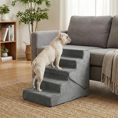 Dog Stairs for Small Dogs, 6-Step Dog Steps for High Bed, High-Density Foam Pet Stairs with Non-Slip Removable Washable Cover to Get on Bed
