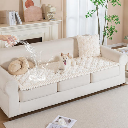 PuTian 100% Waterproof Fuzzy Couch Cover for Dogs Washable Non-Slip Furniture Cover Pet Friendly Dog Mat for Couches and Sofas White 27.6''x59'' 70cmx150cm
