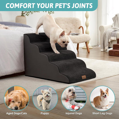 COZY KISS Extra Wide Dog Stairs with Tunnel, Foam Detachable Large Dog Step for Small Pet, Puppy or Cats, Medium Pet Ramp for High Bed, Couch, Sofa or Car, 19.7x33x22.4 inch, 5 Step, Beige